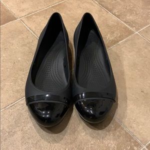 Lightly warn black croc flats